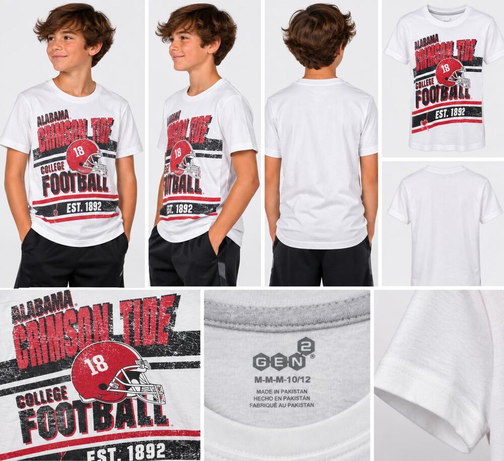 Gen2 Alabama Crimson Tide Youth Graphic T-Shirt M 10/12 NWT White Football